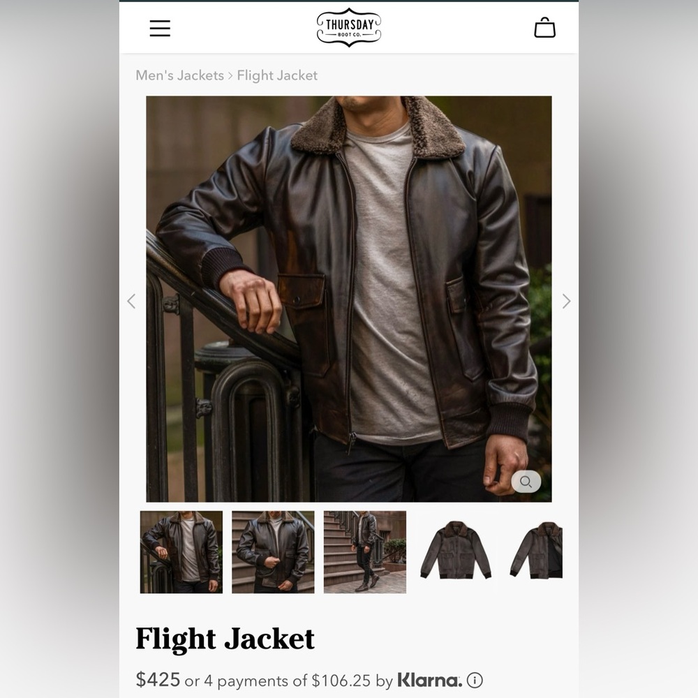 BRAND NEW WITH TAGS Thursday boot company men’s Large leather flight jacket.